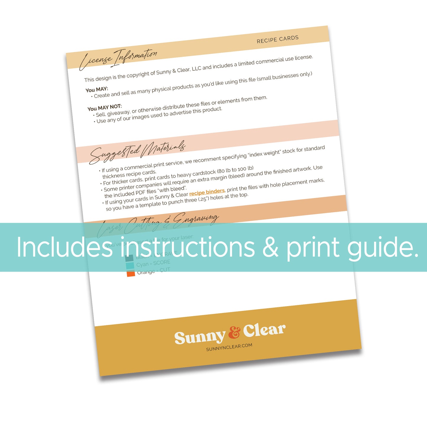 PDF 4x6 Recipe Card Printable, Template, Minimal, Fits our Binders