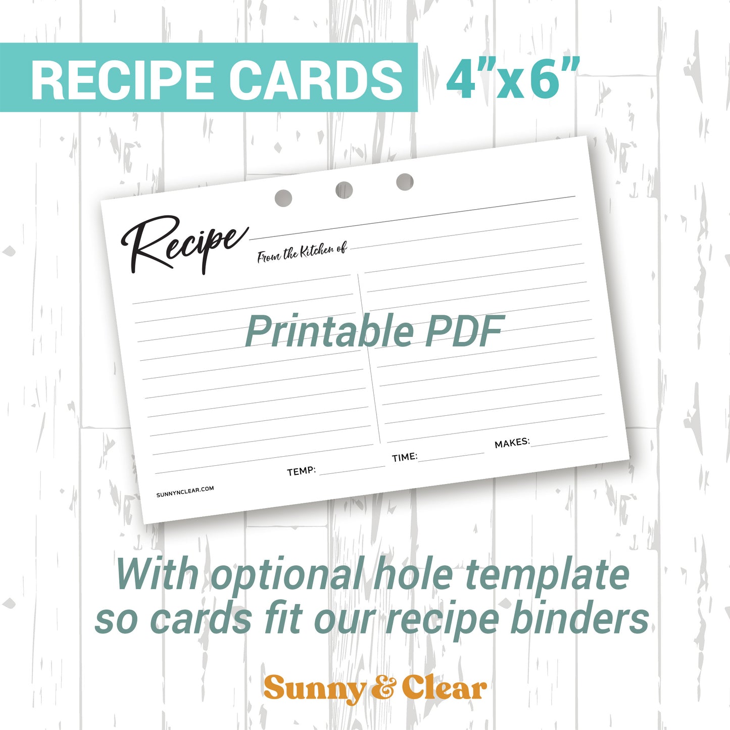 PDF 4x6 Recipe Card Printable, Template, Minimal, Fits our Binders
