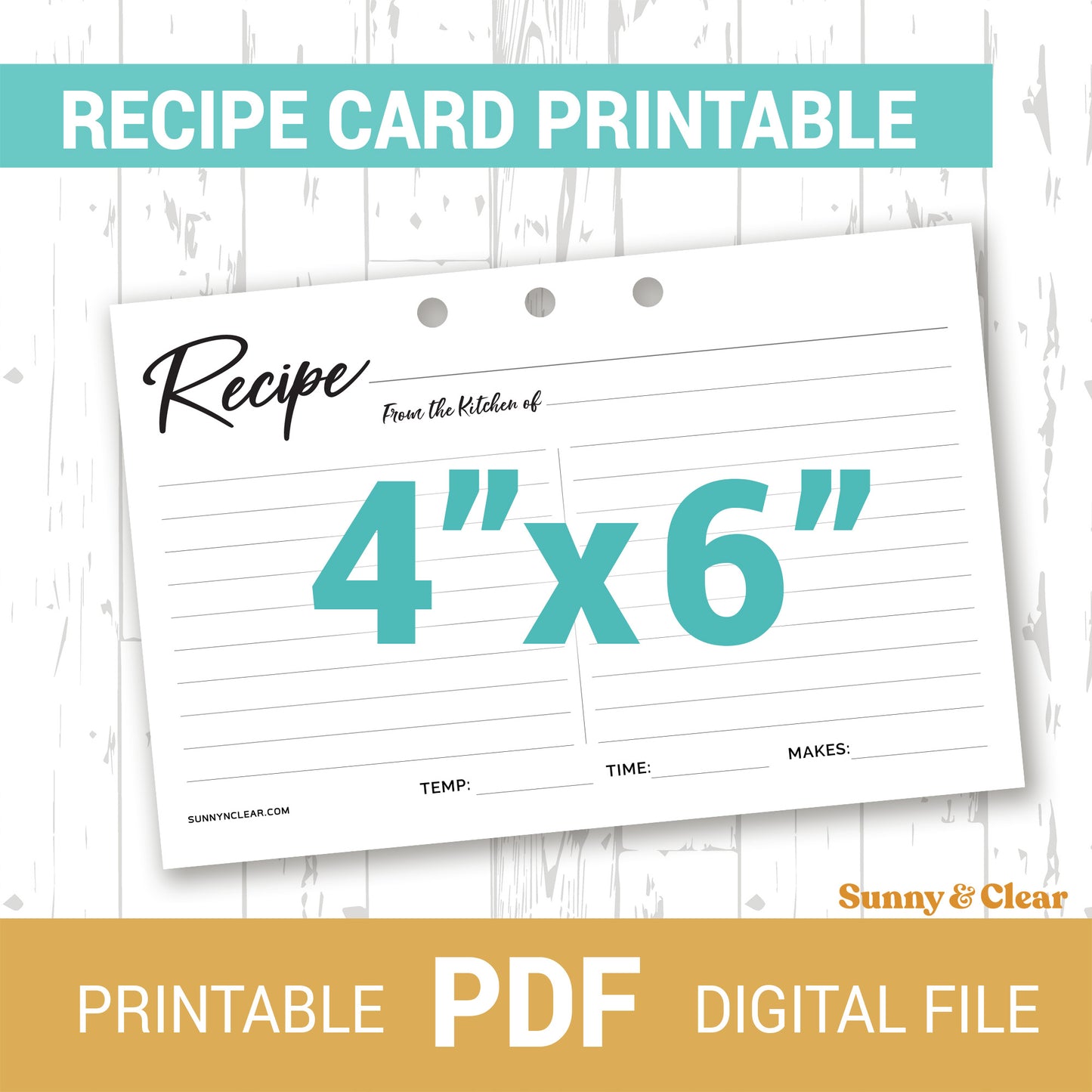 PDF 4x6 Recipe Card Printable, Template, Minimal, Fits our Binders