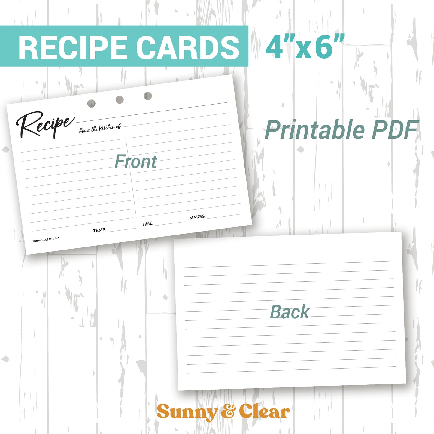 PDF 4x6 Recipe Card Printable, Template, Minimal, Fits our Binders