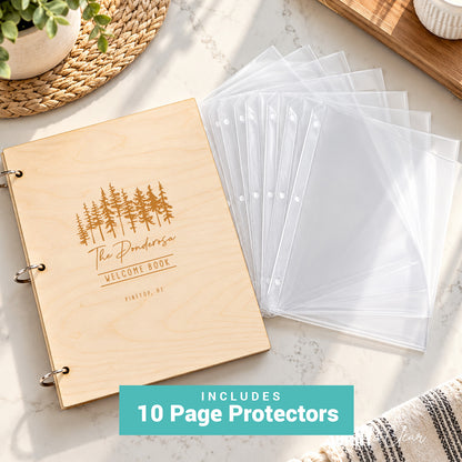 Pine Trees Airbnb Welcome Book Binder with page protectors