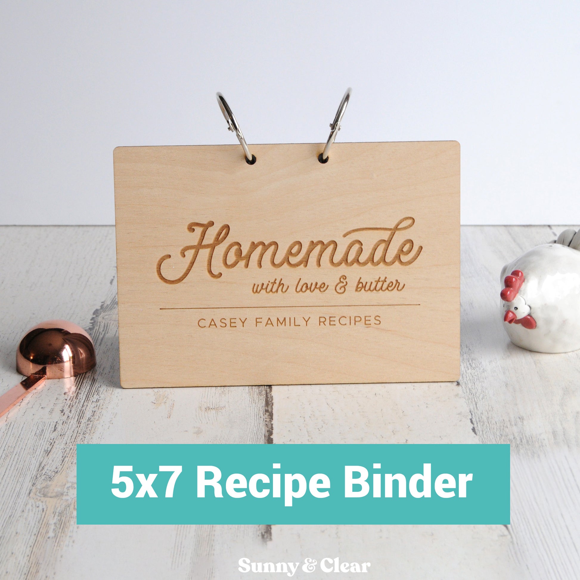 5x7 Recipe Card Binder, Personalized, Homemade with Love & Butter – Sunny & Clear
