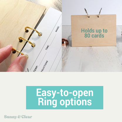 Personalized Wood Recipe Card Binder | 4x6 & 5x7 | Custom Logo