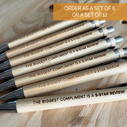 set of 6 or 12 custom engraved bamboo wood pens for guest books