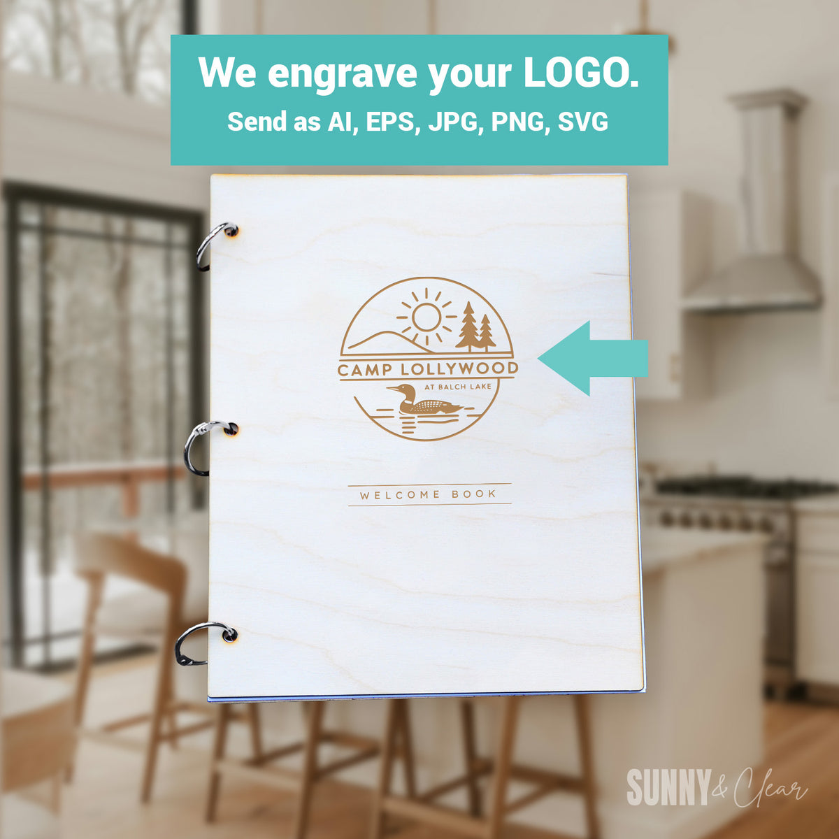 custom logo welcome binder engraved wood cover for Airbnb