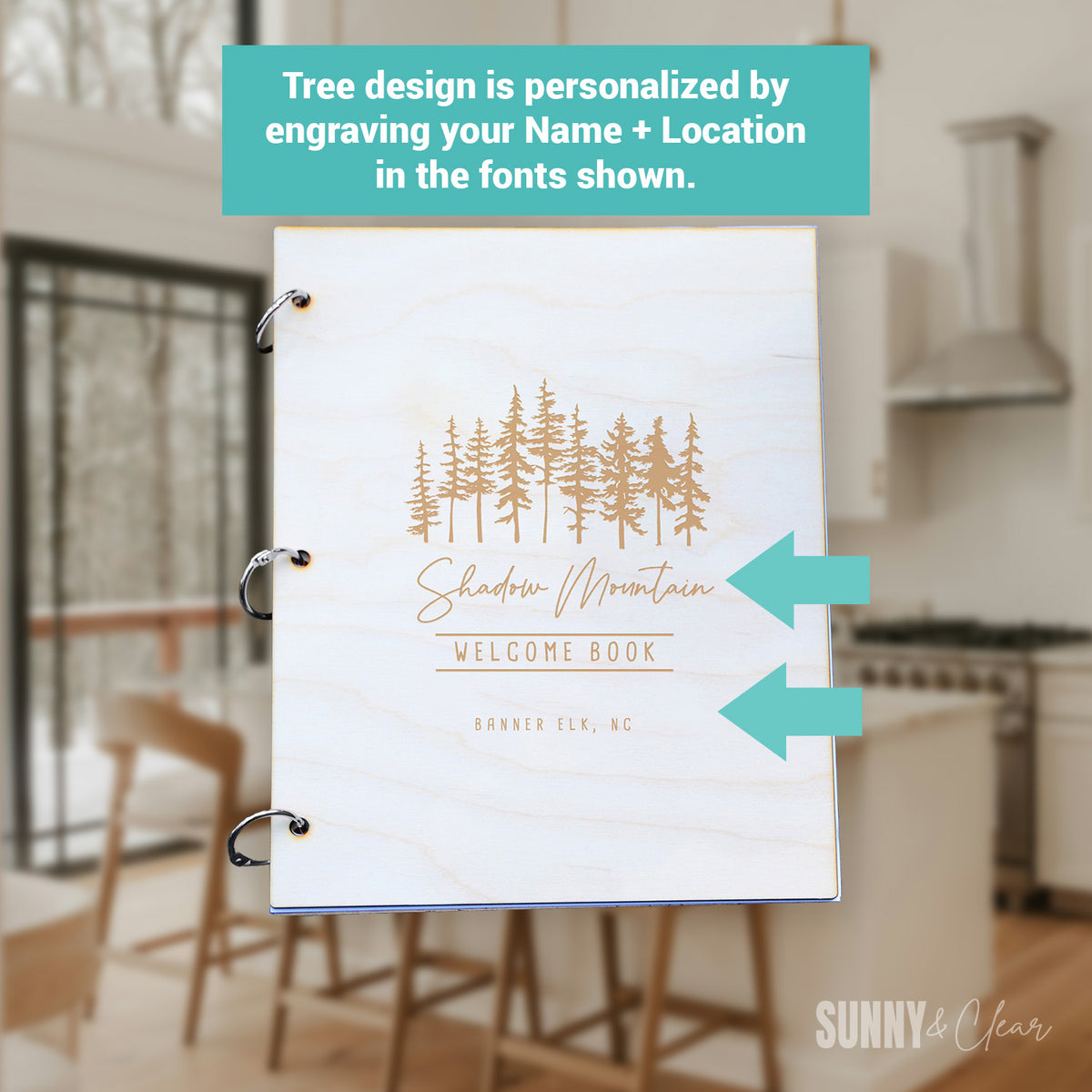 Pine Trees Welcome Book Binder — Personalized Engraved Wood
