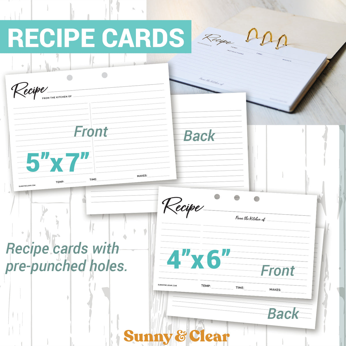 Personalized Wood Recipe Card Binder | 4x6 & 5x7 | Custom Logo