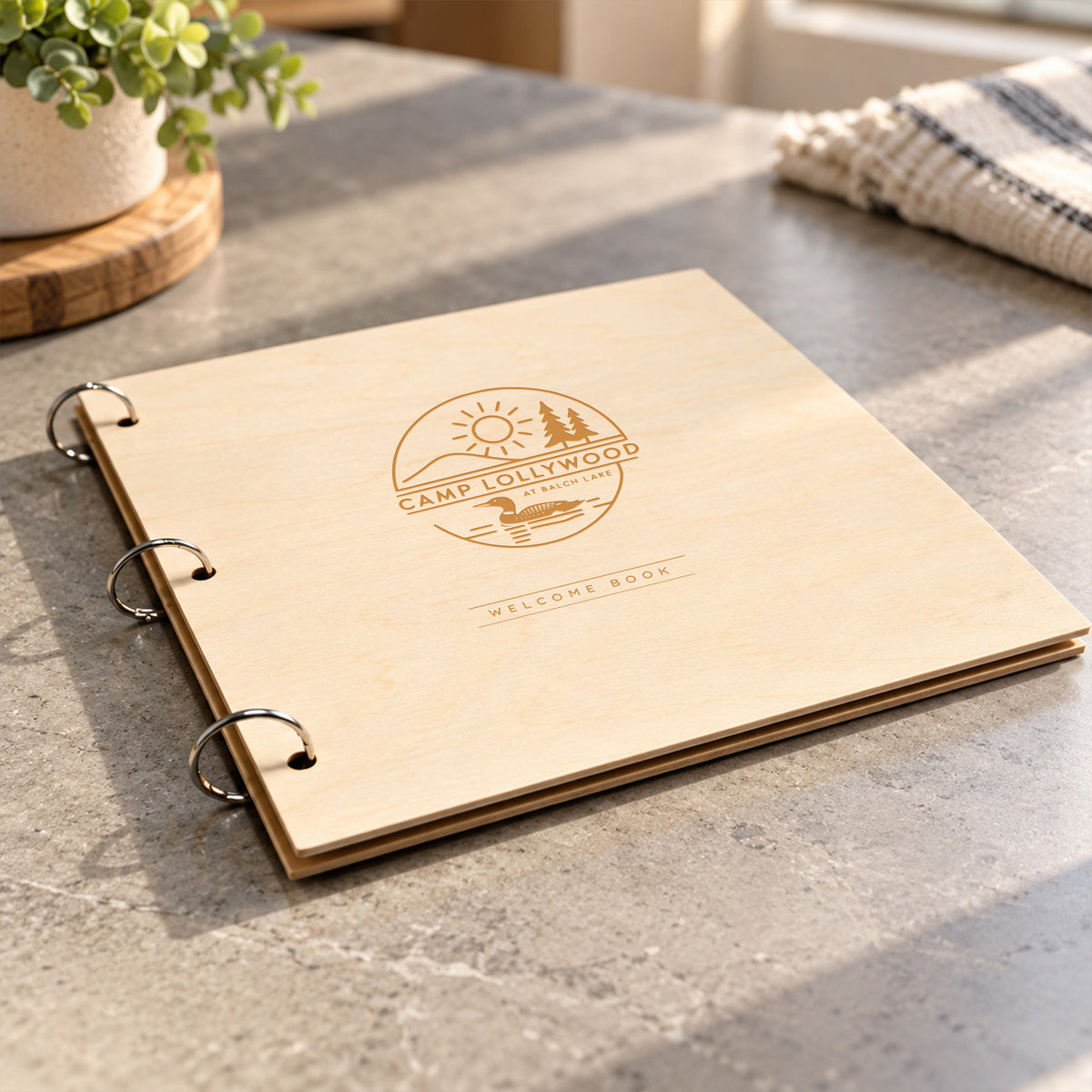 Custom Logo Welcome Book Binder — Engraved Wood Cover
