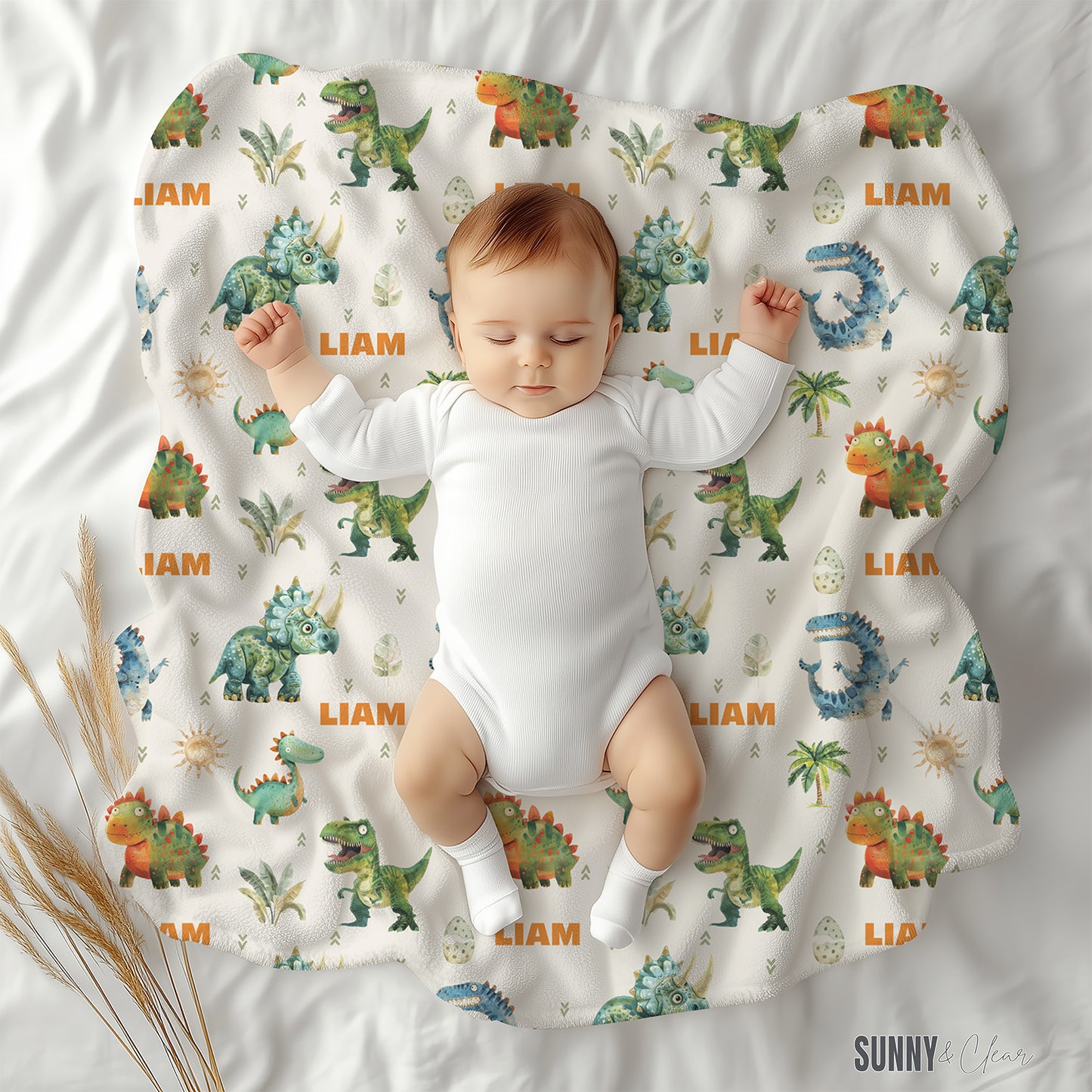 Personalized Dinosaur Name Blanket: Custom Fleece Nursery Decor Gift for Boy