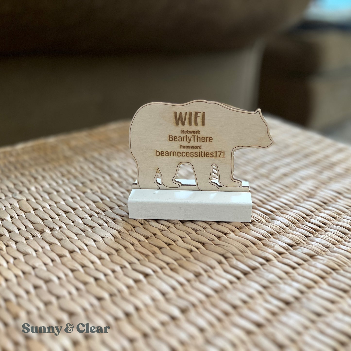 Bear Shape WiFi Password Sign, Wood