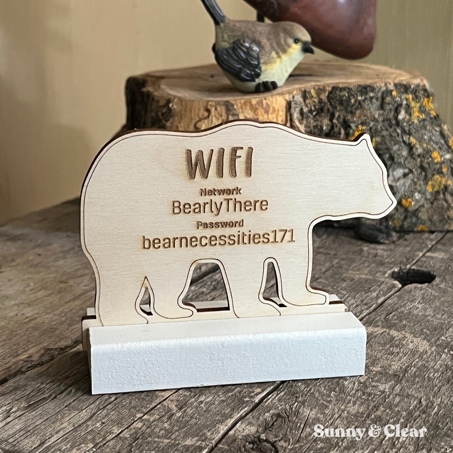 Bear Shape WiFi Password Sign, Wood