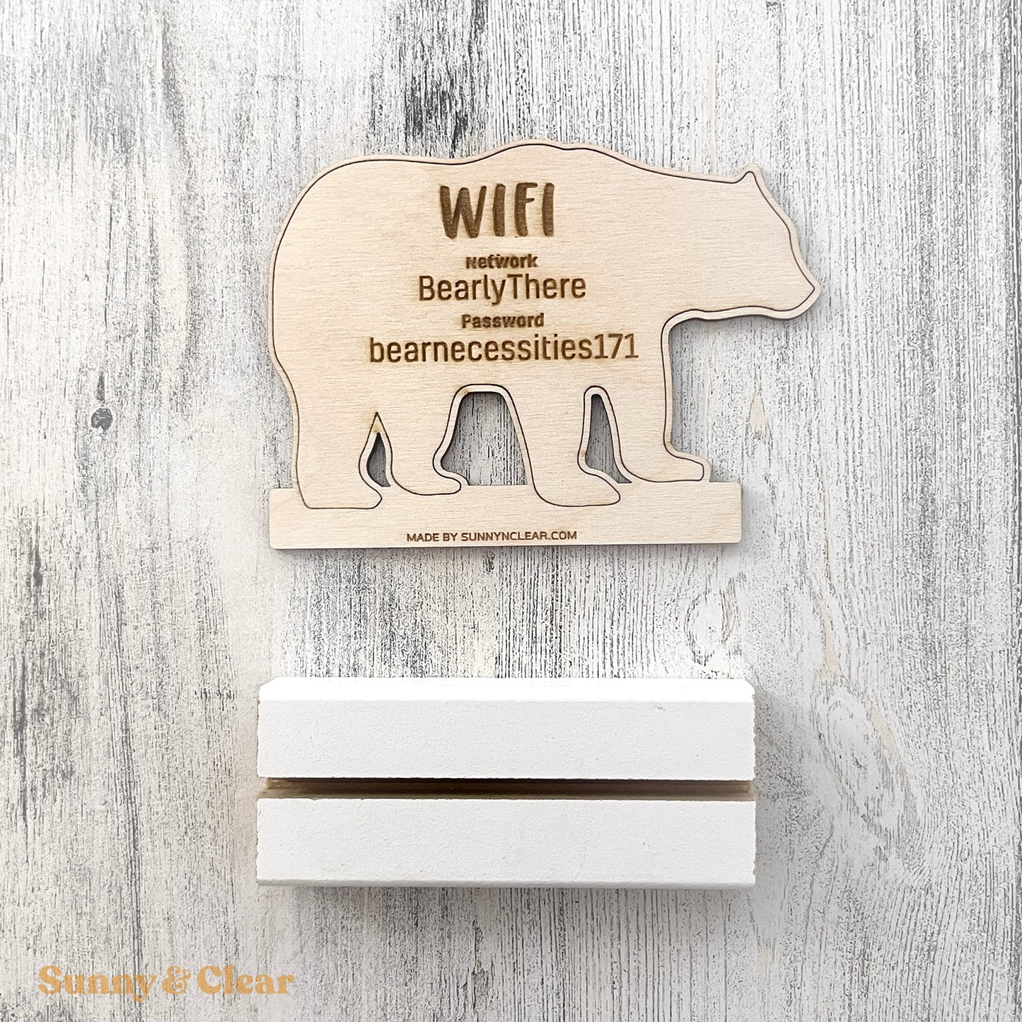 Bear Shape WiFi Password Sign, Wood