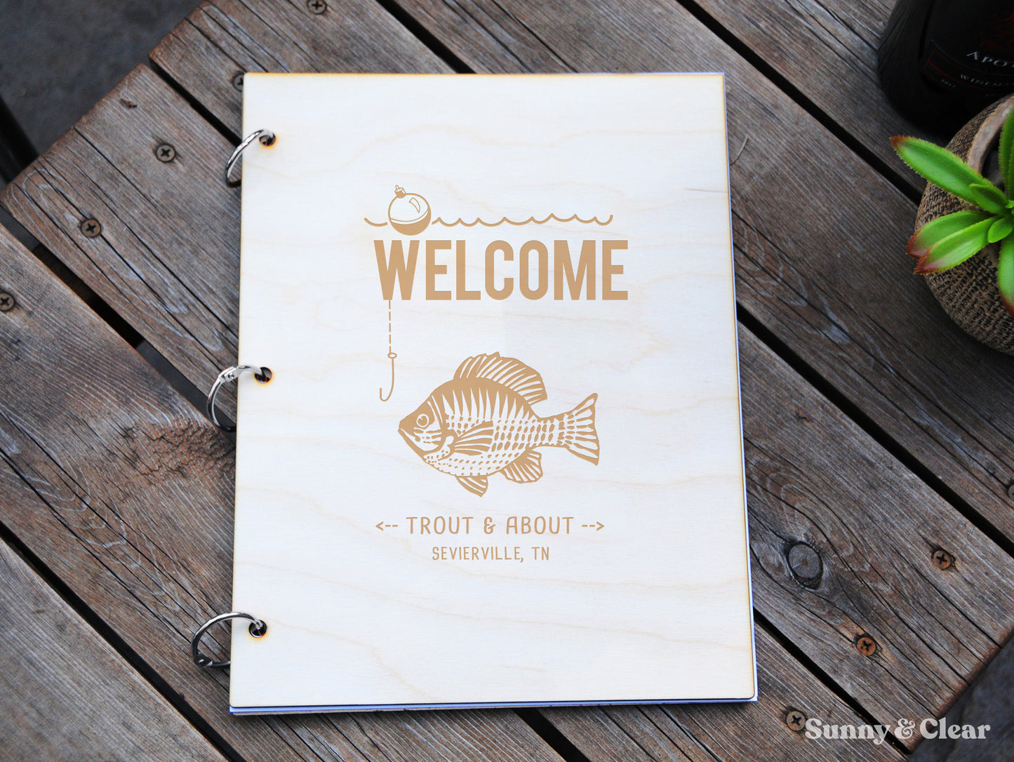 Sunfish AirBNB Welcome Book Binder, Fish, Cabin, Custom Home Rental Book, Engraved