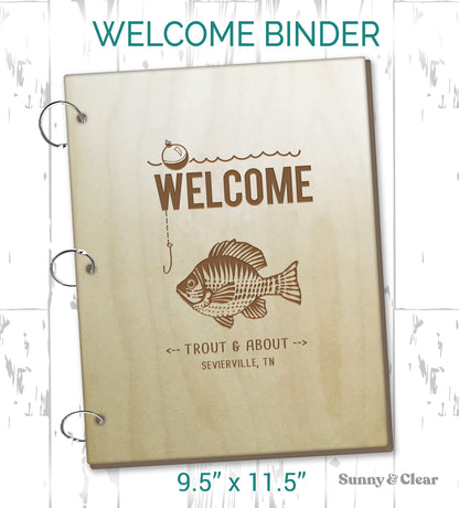 Sunfish AirBNB Welcome Book Binder, Fish, Cabin, Custom Home Rental Book, Engraved
