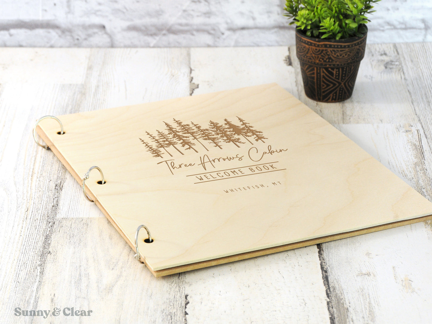 AirBNB Welcome Book Binder, Tree Bunch, Pines Silhouette, Personalized Vacation Home Rental Book