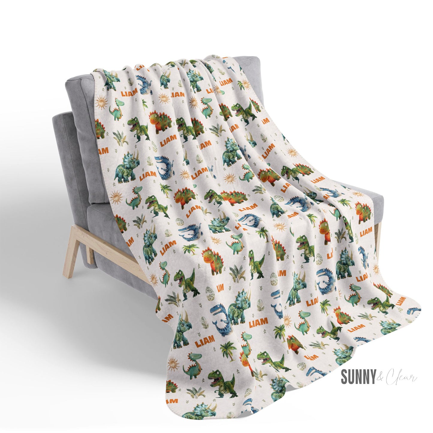 Personalized Dinosaur Name Blanket: Custom Fleece Nursery Decor Gift for Boy