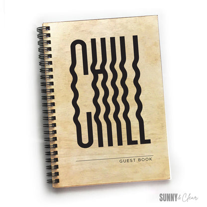 Chill Word Art Guest Book | Wood Cutout Typography Cabin & Airbnb Guestbook