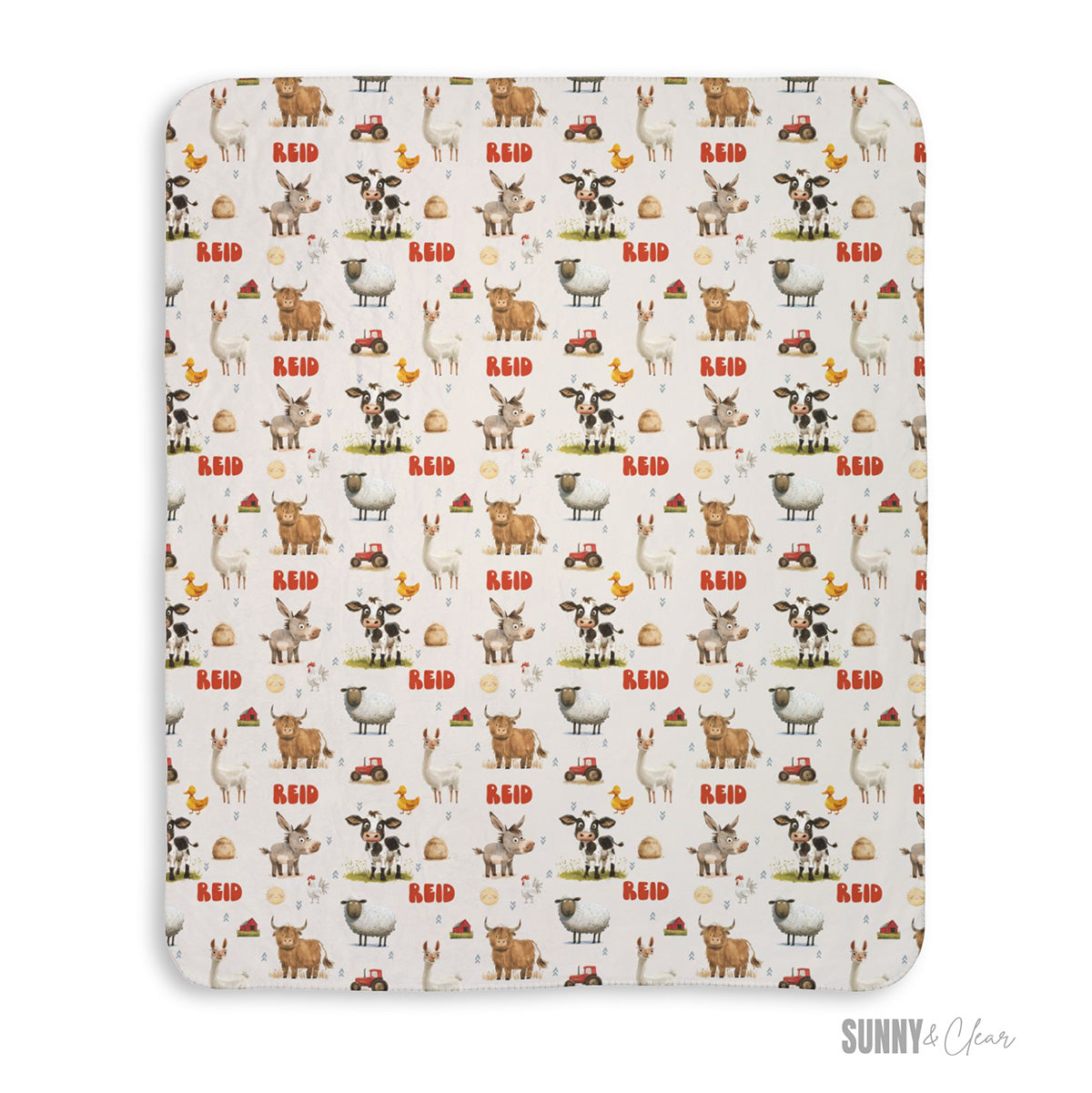 Farm Animals Personalized Fleece Blanket Custom Name Baby Blanket Kids Room Nursery Decor