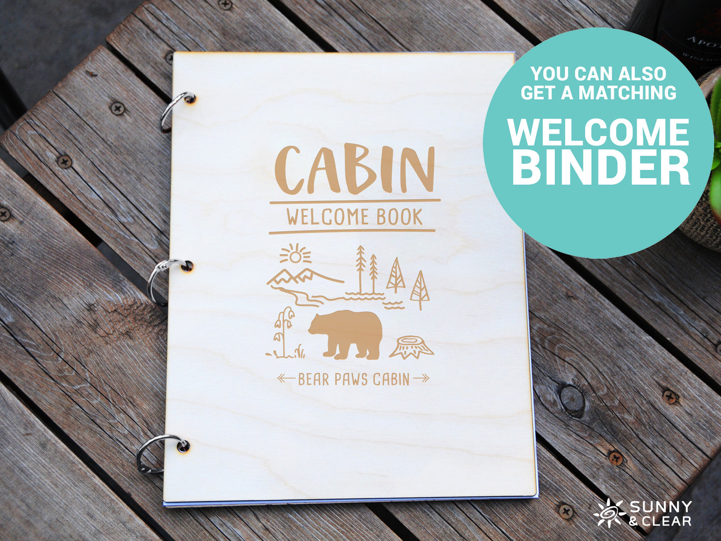 Cabin Guest Book, Bear Smoky Mountains, AirBNB, Laser Engraved, Personalized