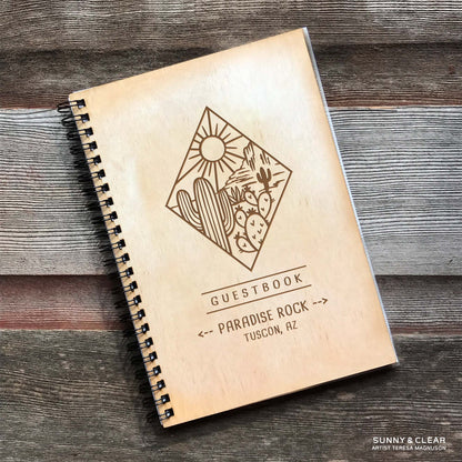 Cabin Guest Book, Southwest, Boho, Cactus Desert, Vacation Guestbook, AirBNB, Laser Engraved, Personalized