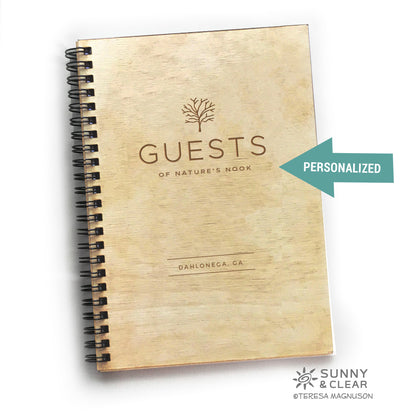 AirBNB Guest Book, Modern Tree, Minimal, Vacation Guestbook, Laser Engraved, Personalized