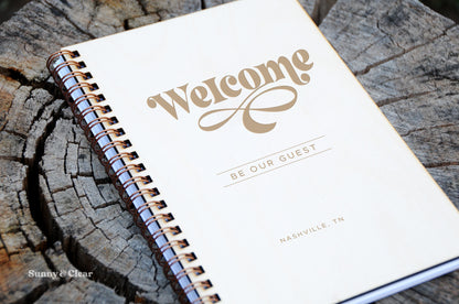 Welcome! Custom AirBNB Guestbook, Retro Boho, Personalized Wood Guest Book