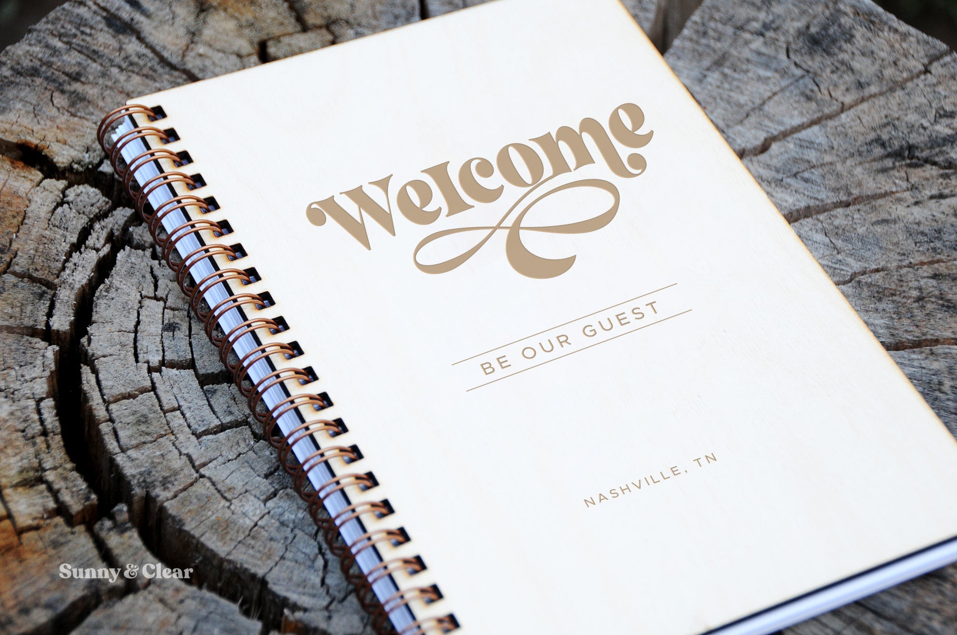 Welcome! Custom AirBNB Guestbook, Retro Boho, Personalized Wood Guest –  Sunny & Clear