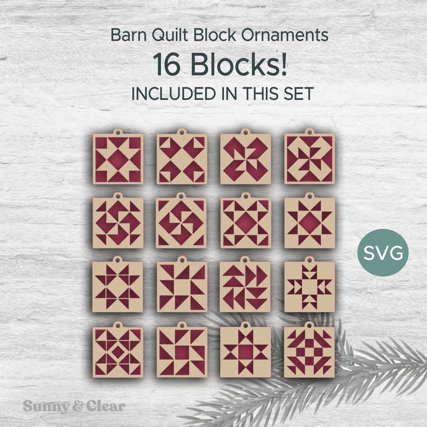 Laser Cut SVG Barn Quilt Pattern Christmas Ornament SVG Set File Digital Download Quilting Gift DIY