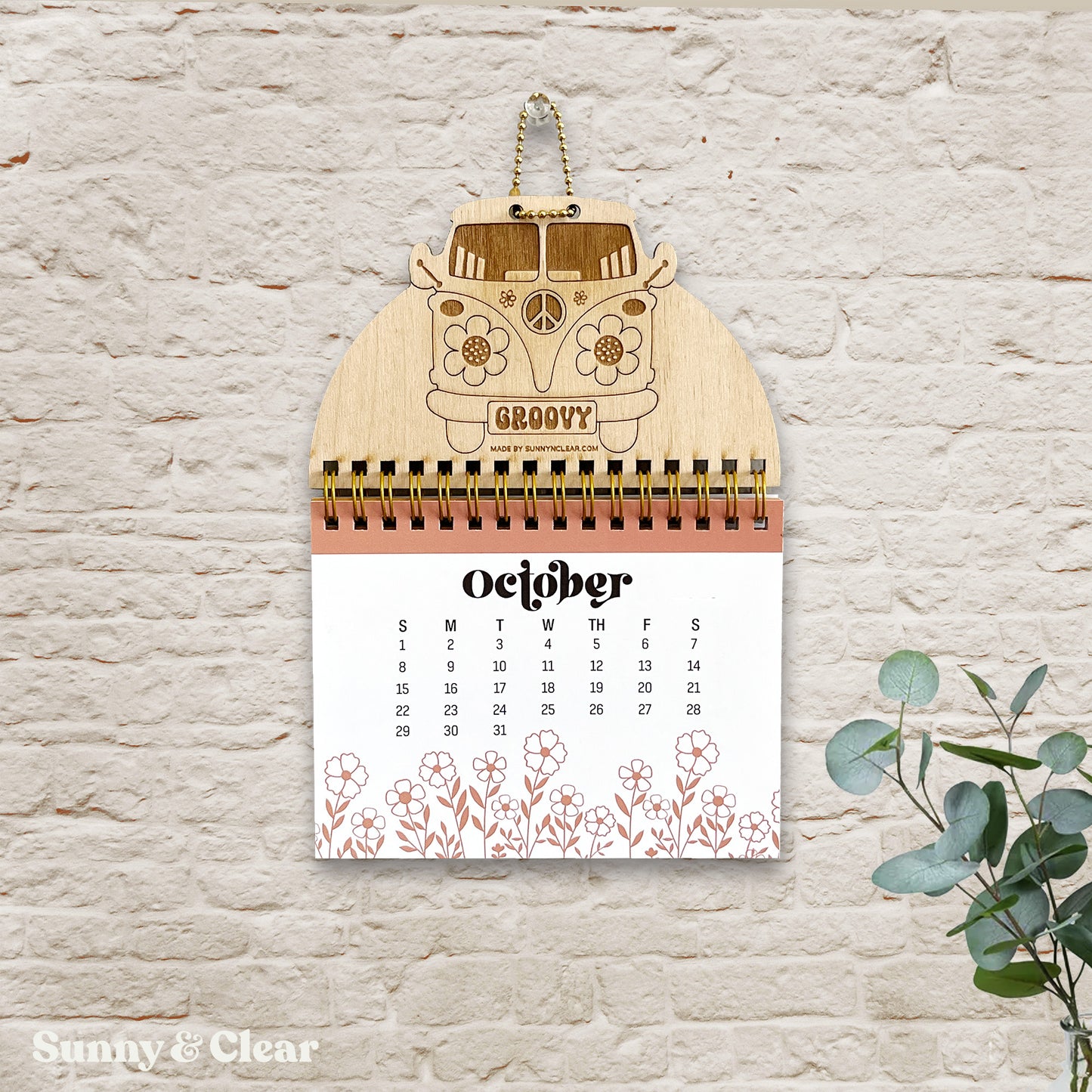 2024 mini wall calendar on bric wall vintage van design