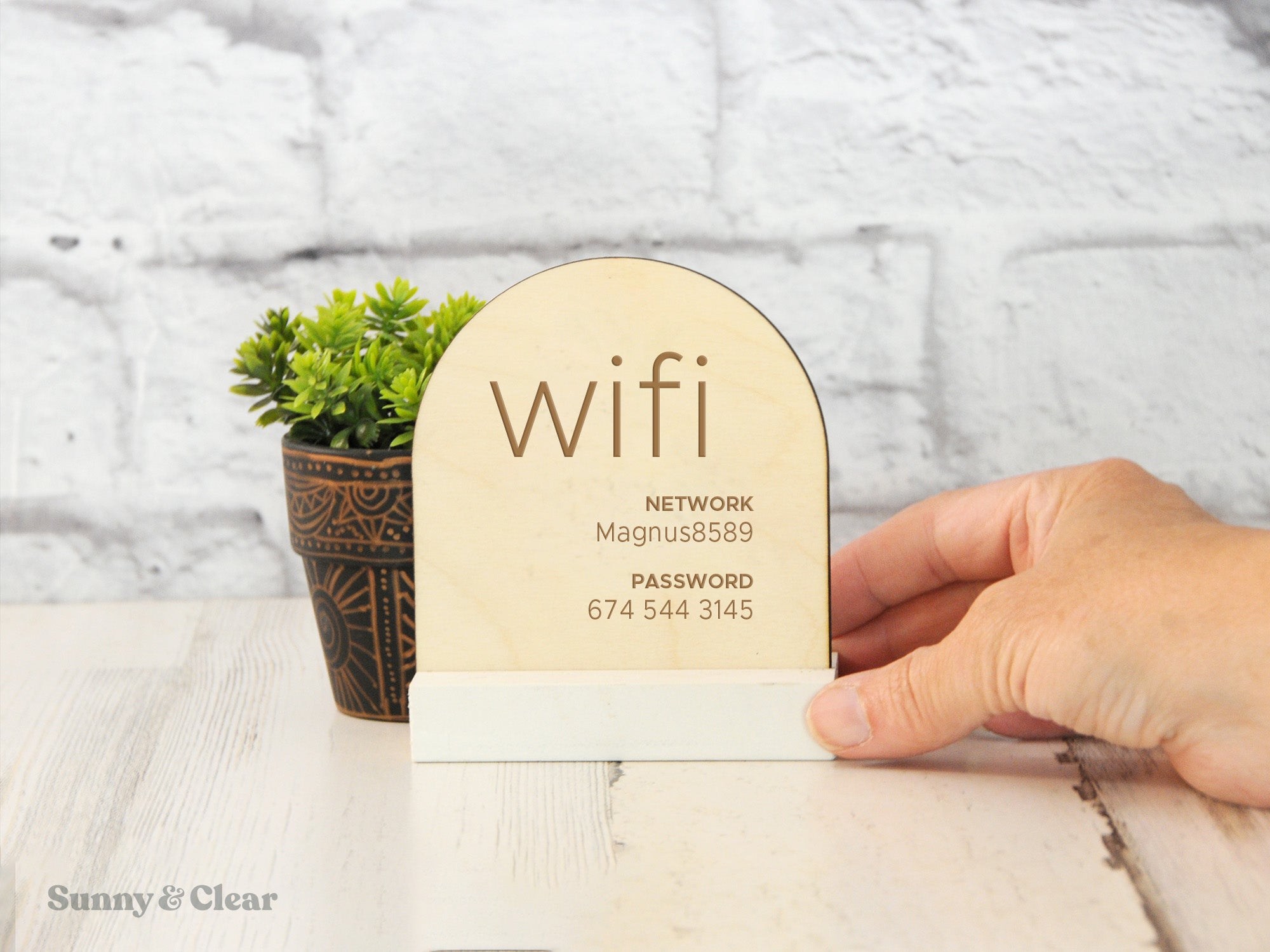 Arch WiFi Password Sign, Wood, Modern Boho – Sunny & Clear