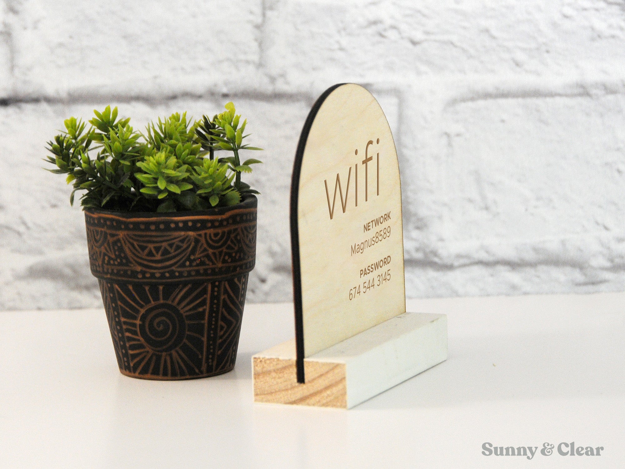Arch WiFi Password Sign, Wood, Modern Boho – Sunny & Clear