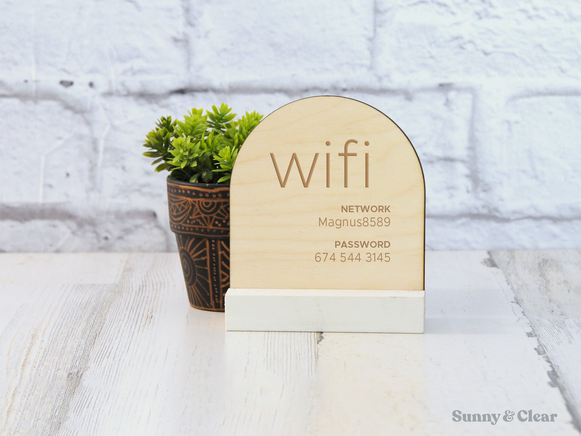 Arch WiFi Password Sign, Wood, Modern Boho – Sunny & Clear
