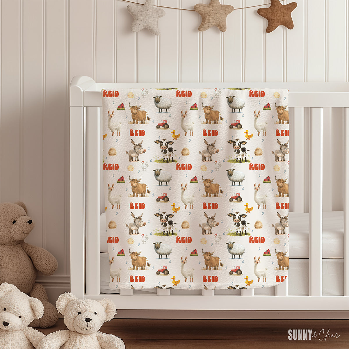 Farm Animals Personalized Fleece Blanket Custom Name Baby Blanket Kids Room Nursery Decor