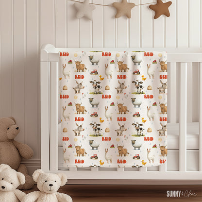 Farm Animals Personalized Fleece Blanket Custom Name Baby Blanket Kids Room Nursery Decor