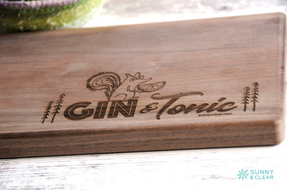 Cutting Serving Board - Walnut 15 x 6 Personalized Monogram Floral Sprigs
