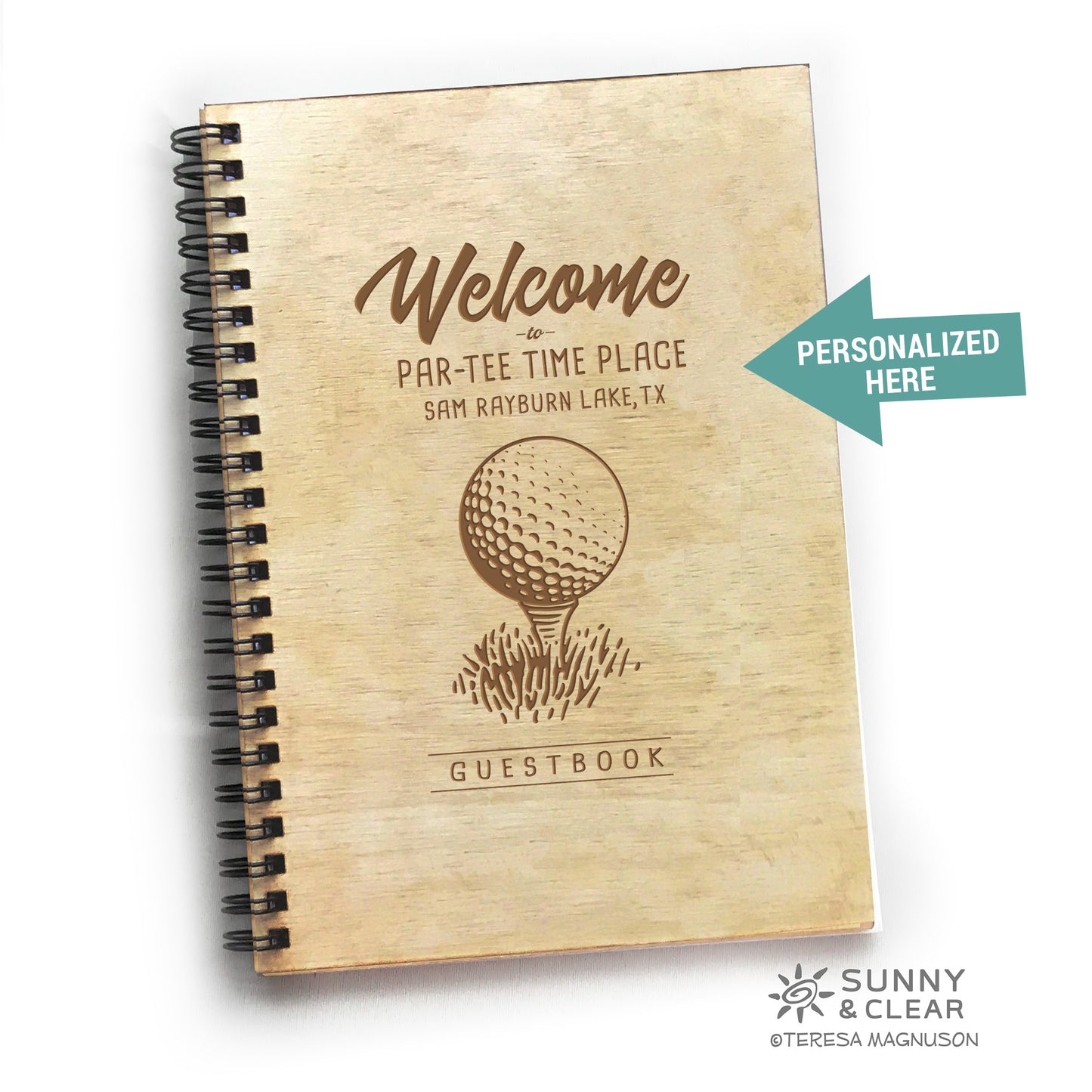 Golf Guestbook, Wood Notebook, Golfing, AirBNB, Laser Engraved, Personalized