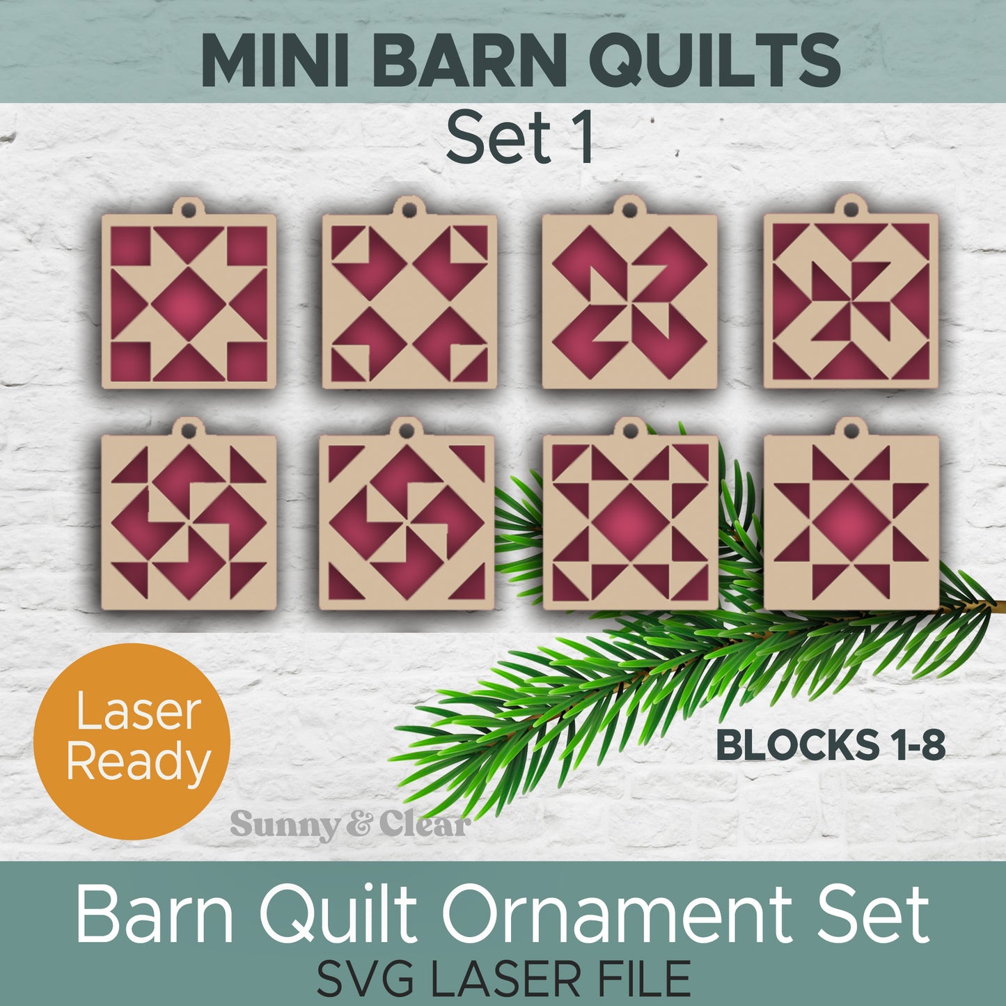 Barn Quilt Block Ornament SVG Christmas Ornament for Quilters Set 1