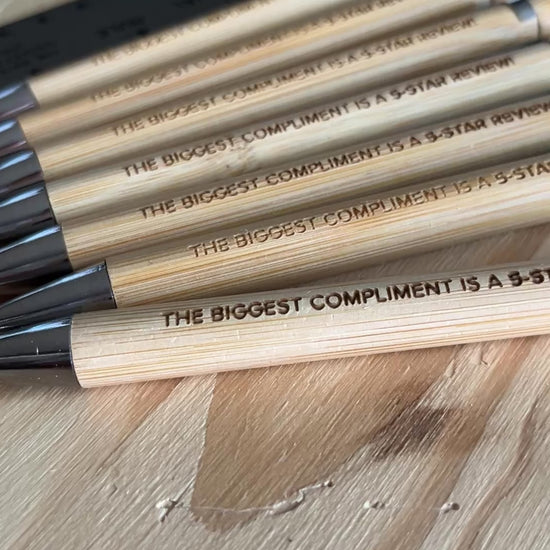 custom engraved bamboo wood pens for guest books, airbnb, vacation rental, get more 5-star reviews