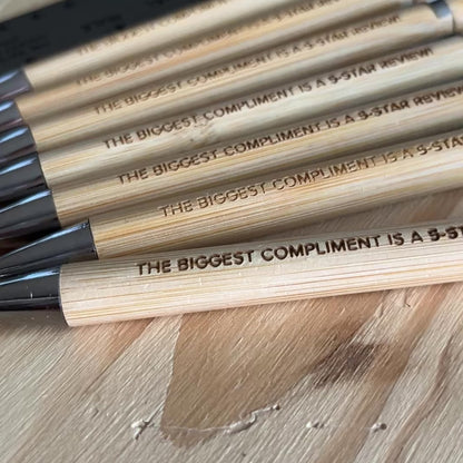 custom engraved bamboo wood pens for guest books, airbnb, vacation rental, get more 5-star reviews