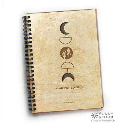 AirBNB Guest Book, Moon Phases, Celestial, PNW, Vacation Guestbook, Laser Engraved, Personalized