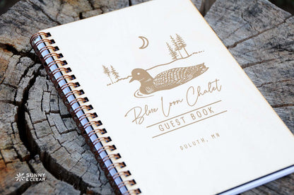 Cabin Guest Book, Loon on the Lake, AirBNB, Laser Engraved, Personalized