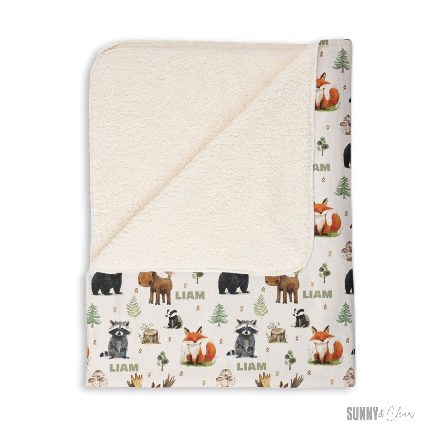 Personalized Woodland Animals Fleece Baby Blanket: Custom Nursery Decor Kids Gift for Boy