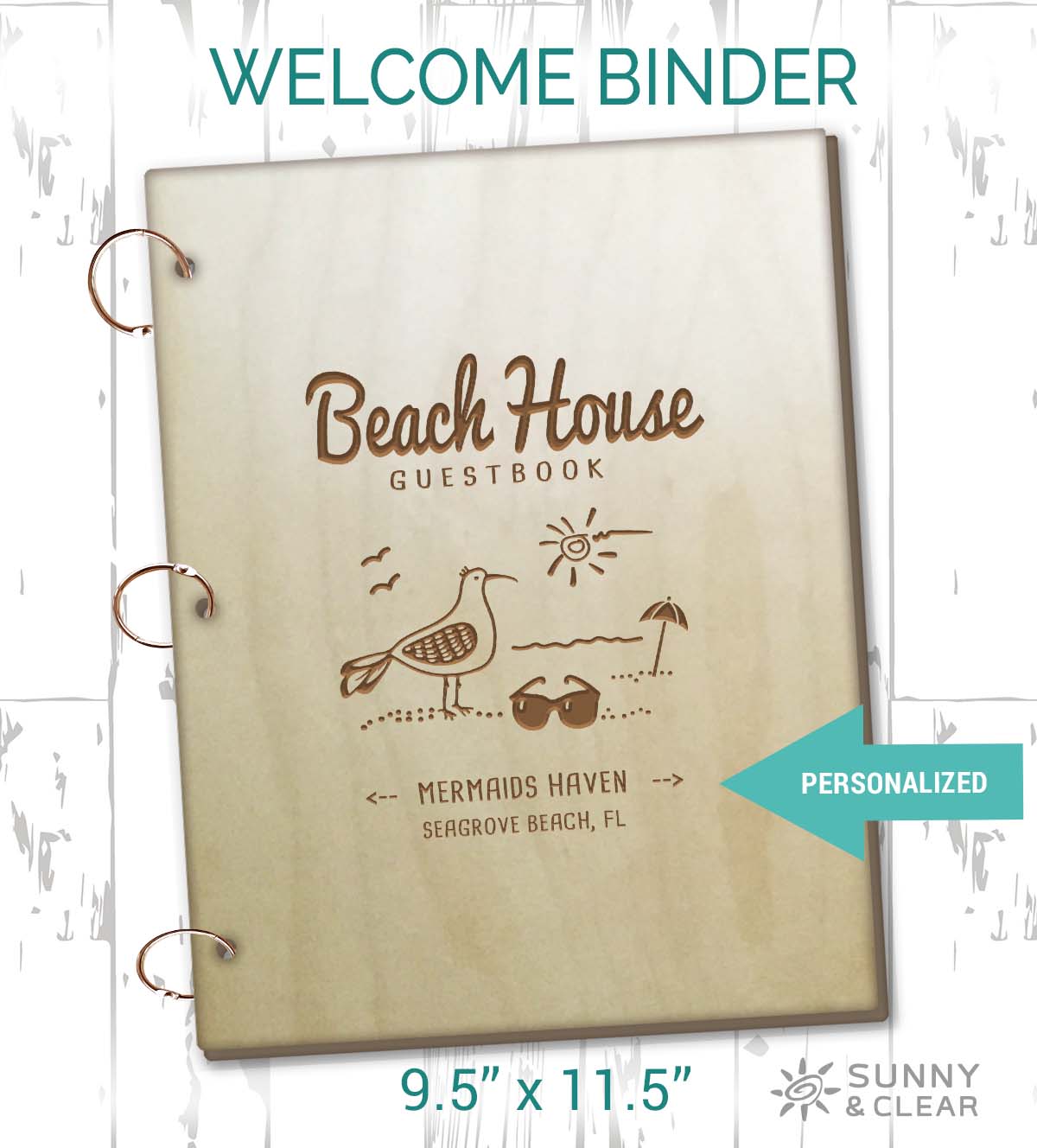 AirBNB Welcome Book Binder, Seagull, Beach House, Personalized Vacation Home Rental Book