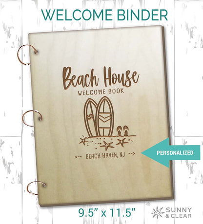 AirBNB Welcome Book Binder, Surfing, Surfboard, Beach House, Personalized Vacation Home Rental Book