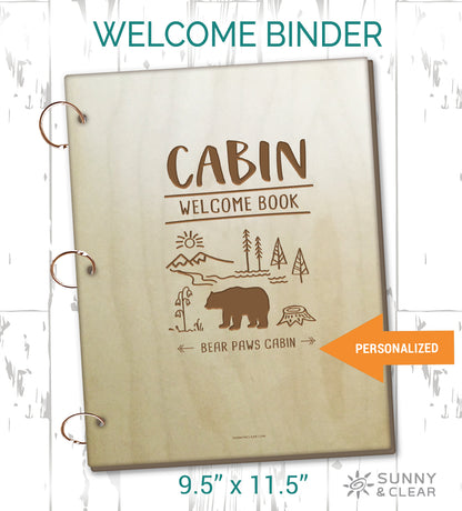 AirBNB Welcome Book Binder, Bear, For the Cabin, Personalized Home Rental Book