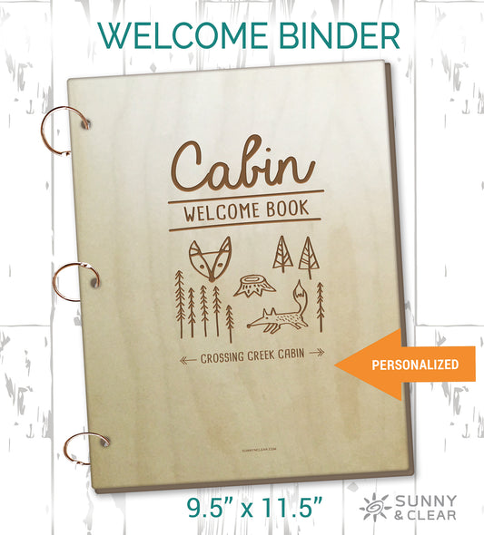 Airbnb Welcome Book Binder, Woodsy Fox, Personalized Vacation Home Rental Book