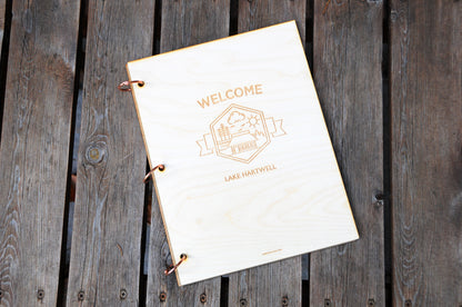 AirBNB Welcome Book Binder, Modern Hexagon, Cabin Personalized Vacation Home Rental Book