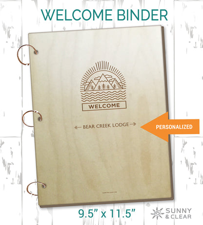 AirBNB Welcome Book Binder, Mountains, Icon, Personalized Vacation Home Rental Book