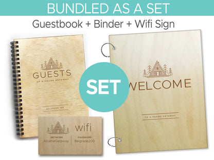 A-Frame Bundle - AirBNB Welcome Book Binder + Guest Book Set + Wifi Sign, VRBO