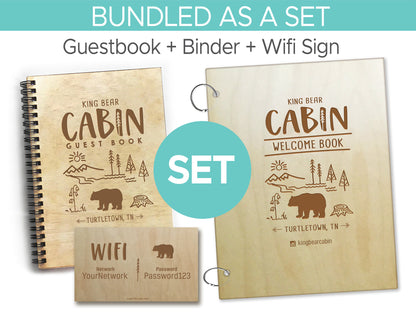 Cabin Bundle Bear - Welcome Book Binder + Guest Book Set + Wifi Sign, VRBO AirBNB